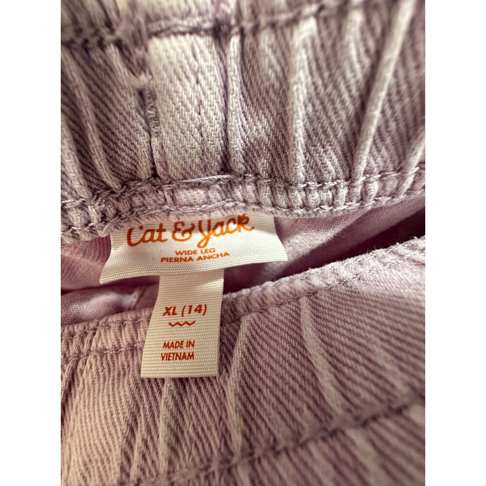 Cat & Jack Girls Lavender Denim Wide Leg Pants Drawstring 4 Pocket Kids Size 14 - Picture 4 of 5